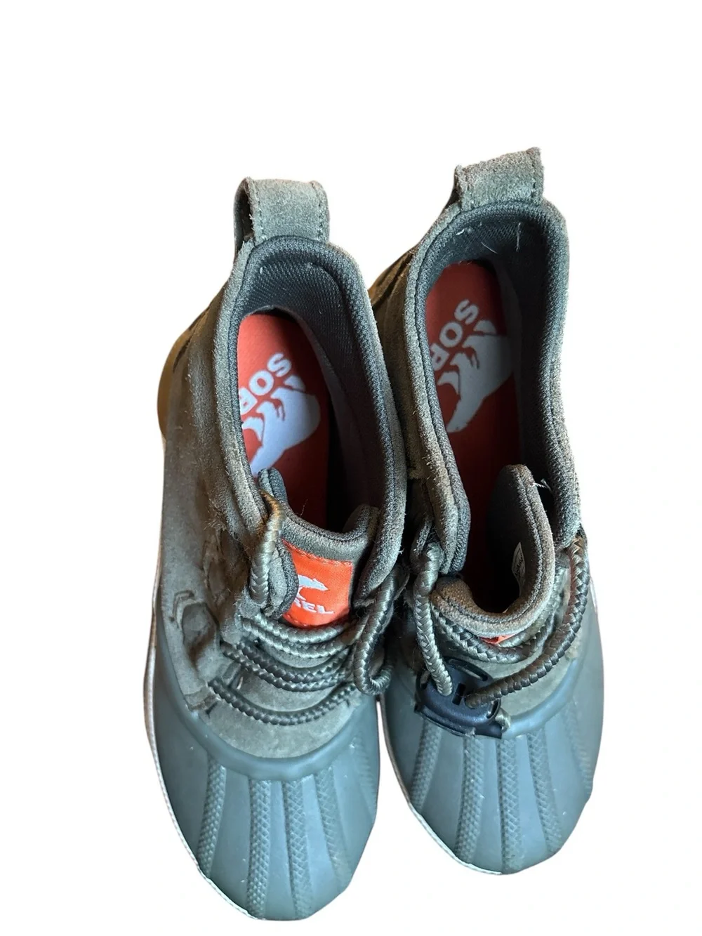 Sorel Youth Waterproof Out ‘N About Olive/Orange Suede & Rubber Winter Boots Y 3